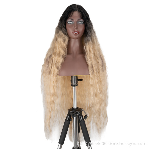 41 Inches 613# Hand Tied Free Part Synthetic Full Lace Wig Preplucked Hairline High Temperature Fiber Ombre Blonde Synthetic Wig